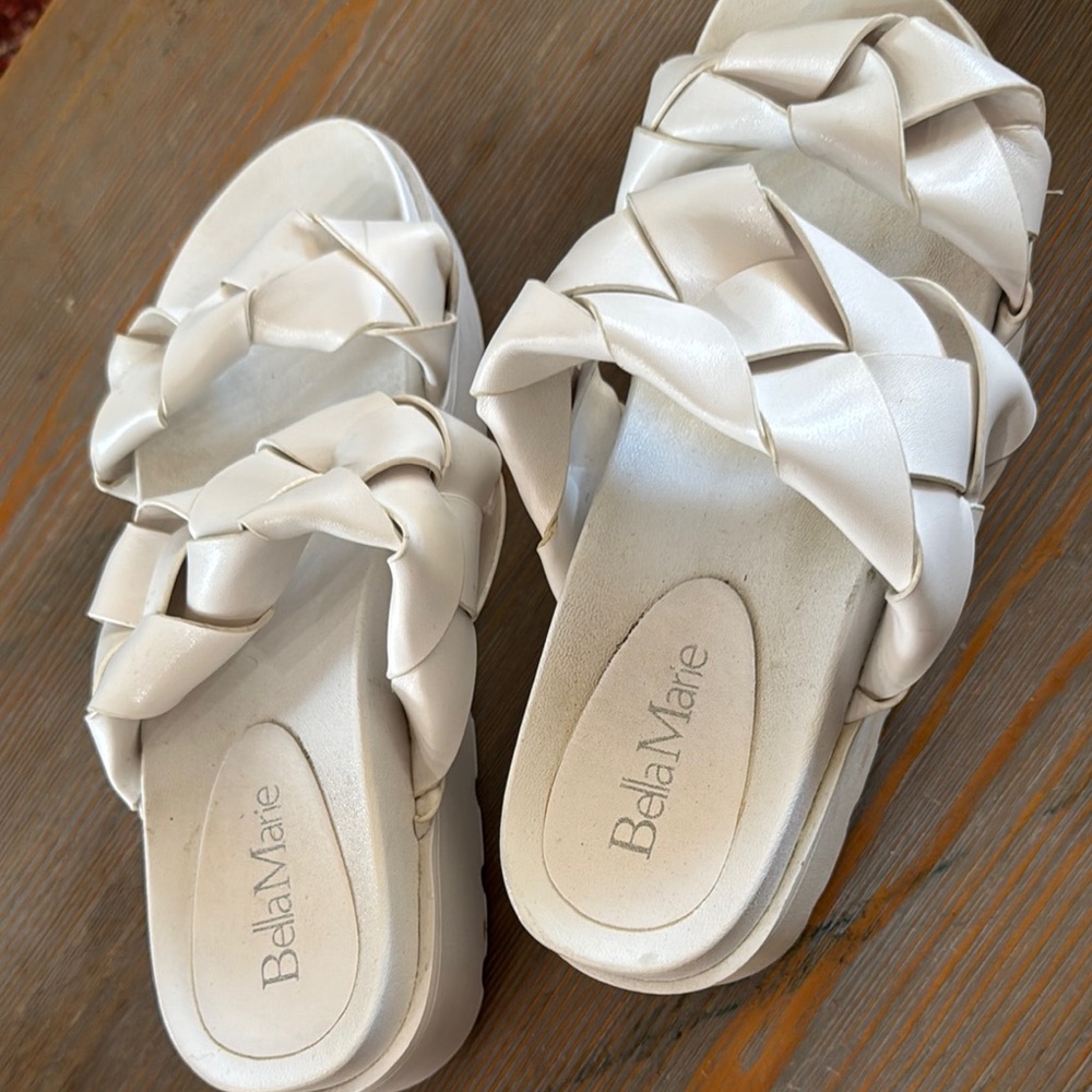 Bella Marie White Sandals with Woven Design
